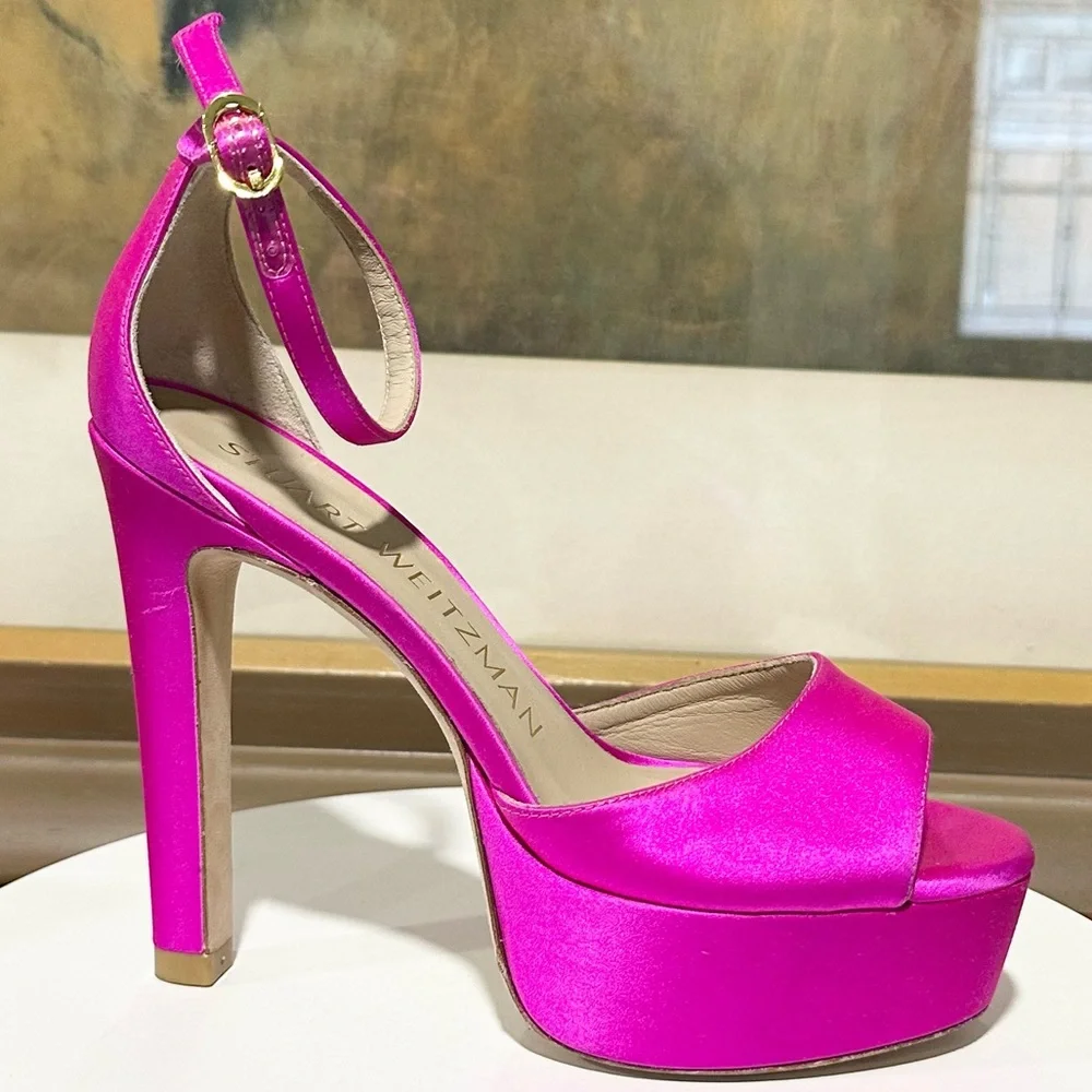 🌹STUART WEITZMAN🌹 Disco Platform Sandals In Bright Pink Size: 6B